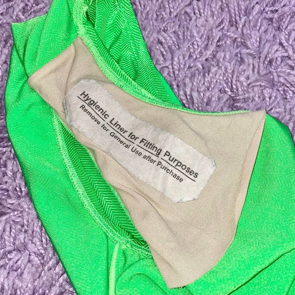VTG 90s Catalina Lime Green Slime Neon One Piece Low Back Solid Color Swimsuit - Picture 10 of 10